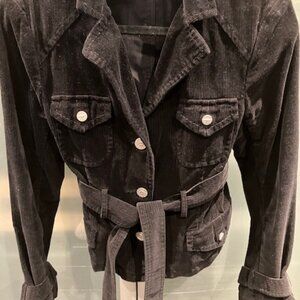 BCBGMAXAZRIA Short Jacket size M Black Corduroy with Belt